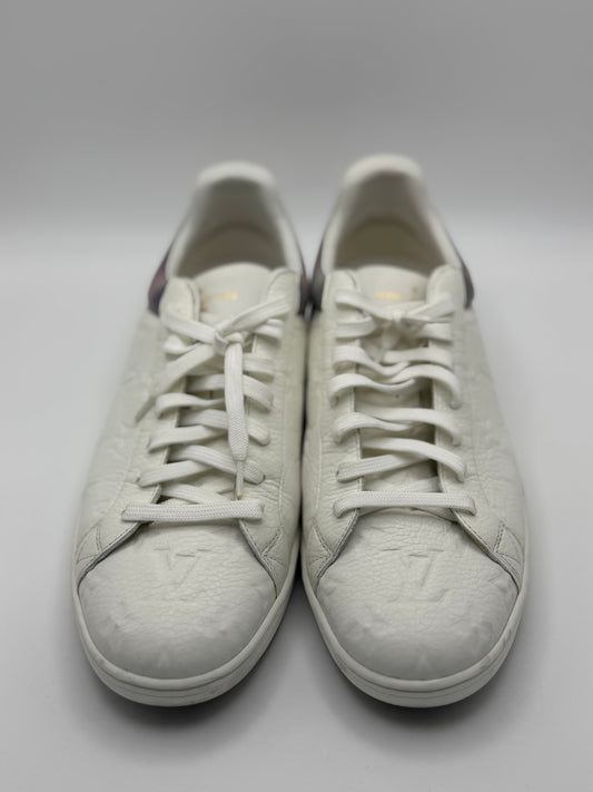 Louis Vuitton White Embossed Monogram Calfskin Sneakers Mens 8