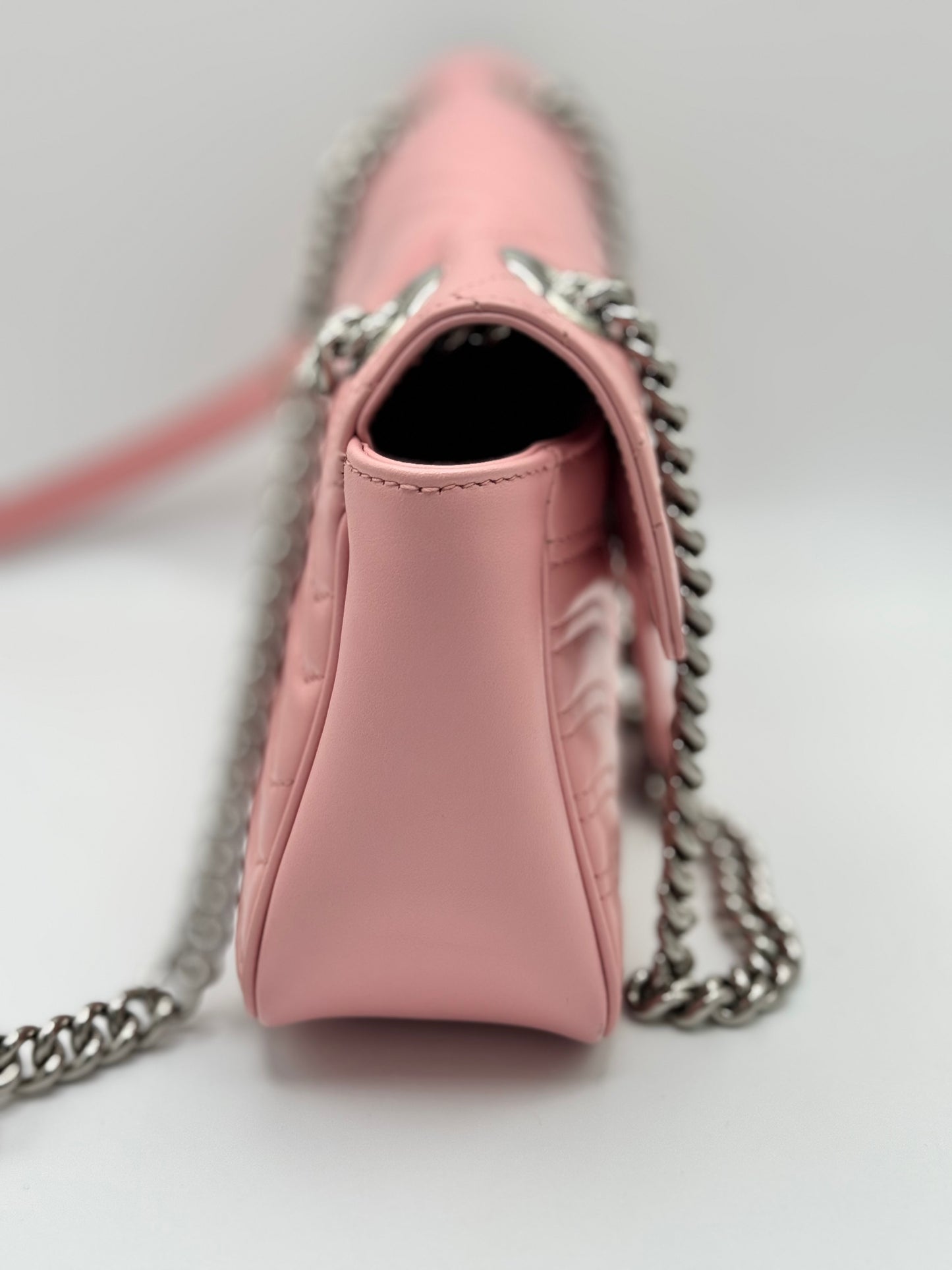 Gucci Calfskin Matelasse Small GG Marmont Shoulder Bag Wild Rose