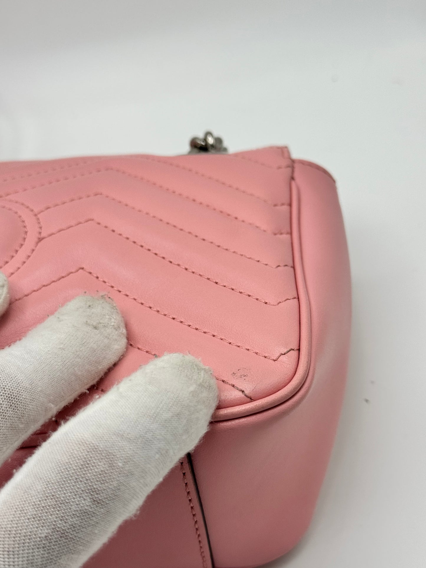 Gucci Calfskin Matelasse Small GG Marmont Shoulder Bag Wild Rose