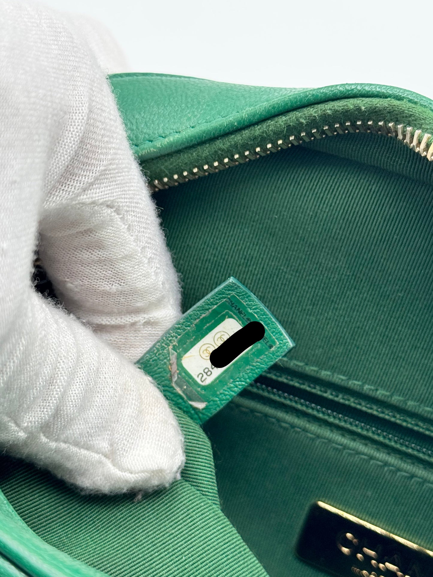 Chanel Goatskin Quilted Chain Infinity Camera Case Green