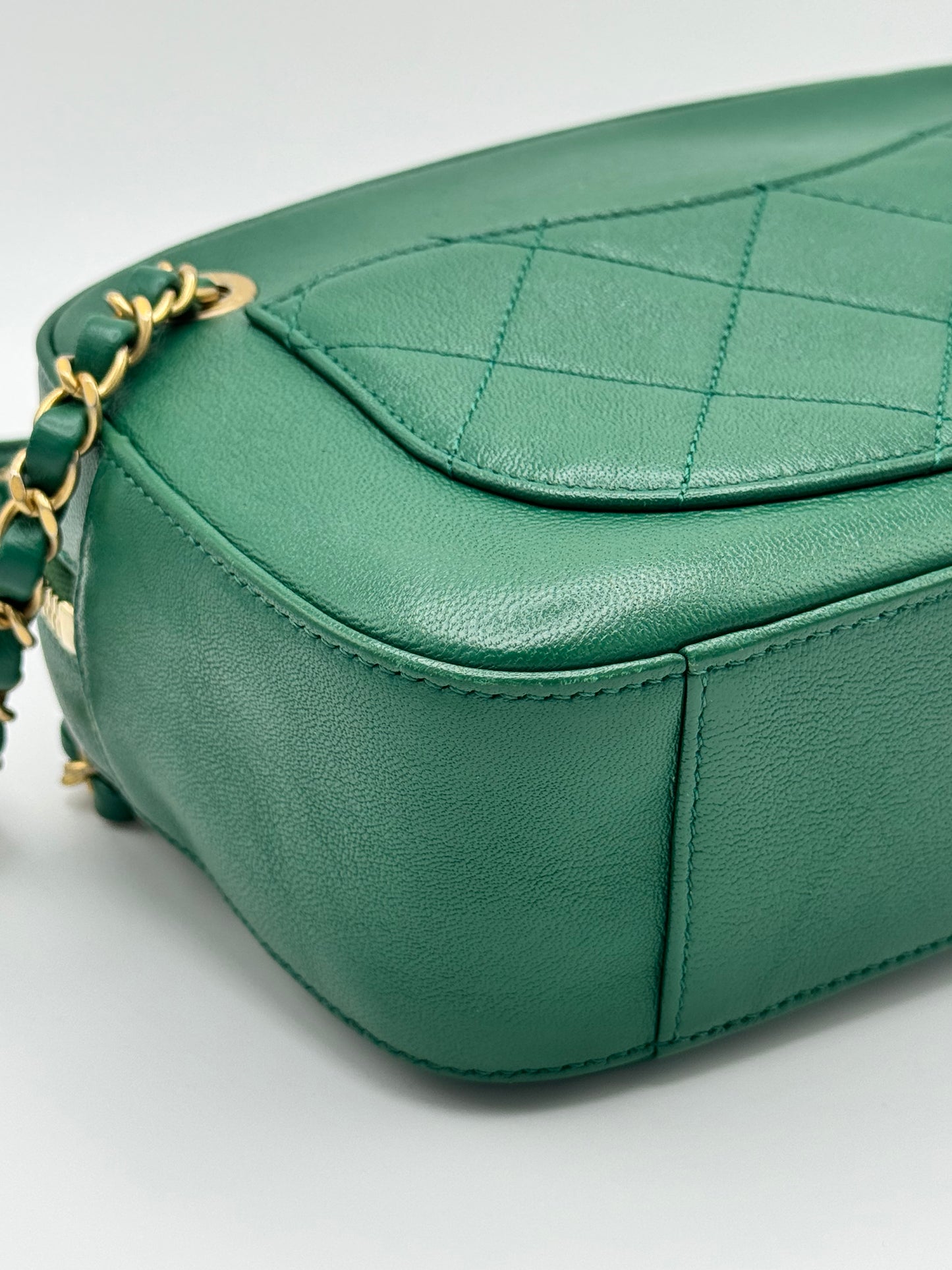 Chanel Goatskin Quilted Chain Infinity Camera Case Green