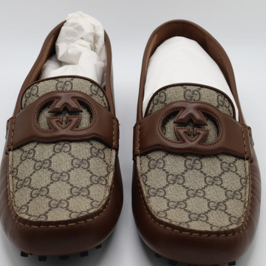 Gucci GG Interlocking Men's Loafer Brown Driver Leather Shoes 13
