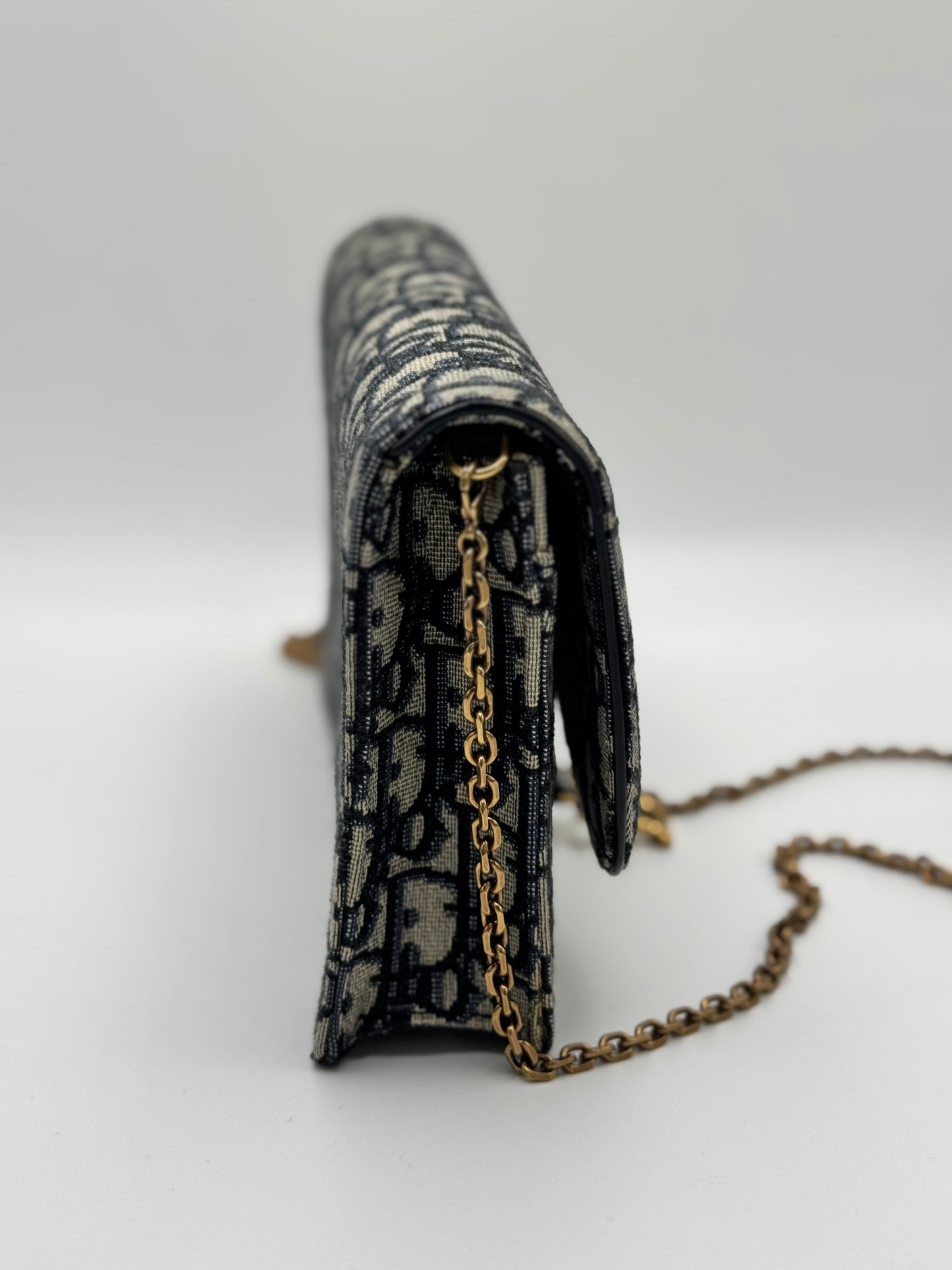 Dior Medium Saddle Pouch with Chain Blue Dior Oblique Jacquard