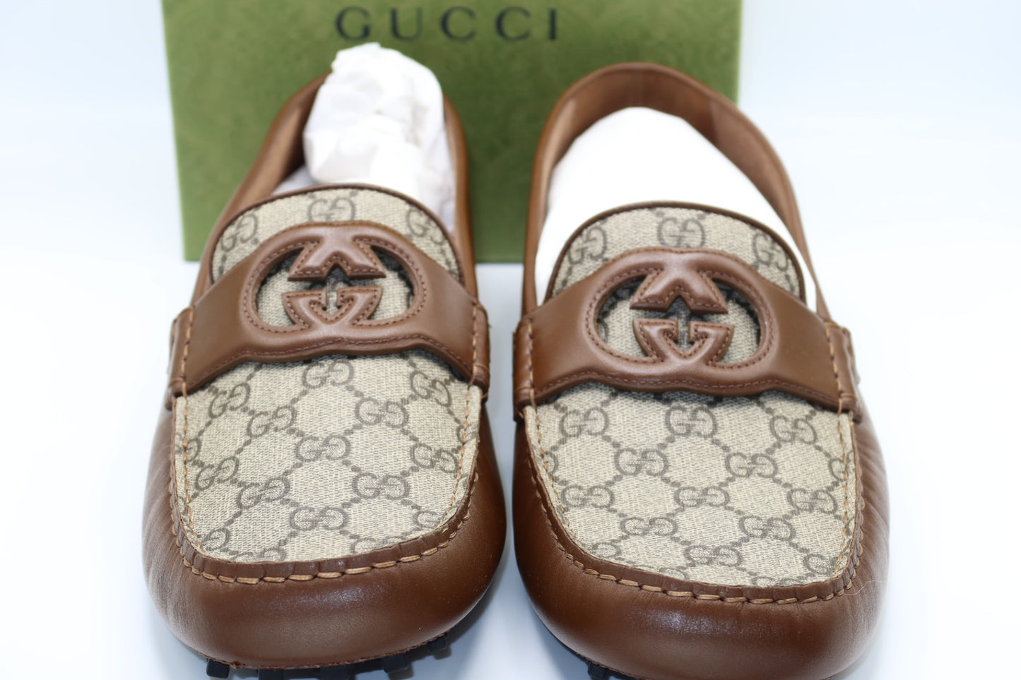 Gucci GG Interlocking Men's Loafer Brown Driver Leather Shoes 13