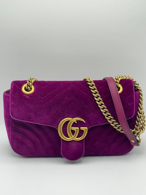 Gucci Purple Velvet Marmont Small Shoulder Bag