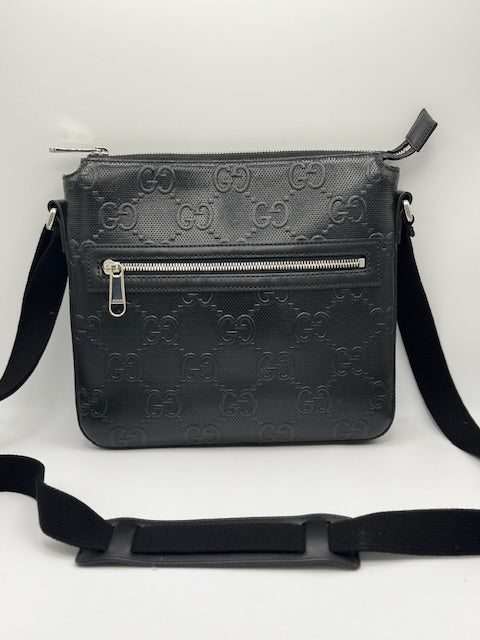 Gucci GG Embossed Small Flat Messenger Bag Black
