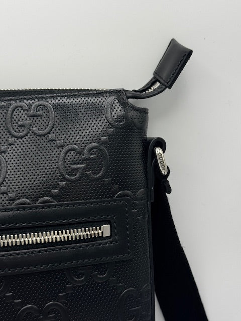 Gucci GG Embossed Small Flat Messenger Bag Black