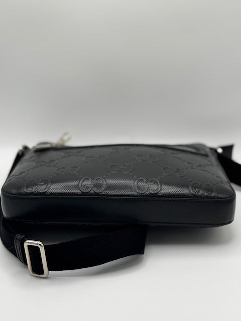 Gucci GG Embossed Small Flat Messenger Bag Black