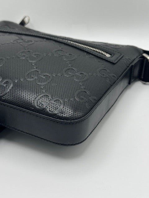 Gucci GG Embossed Small Flat Messenger Bag Black