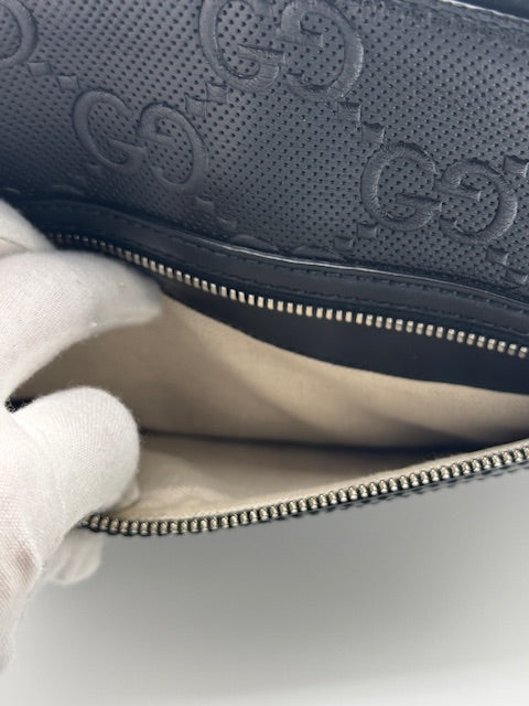 Gucci GG Embossed Small Flat Messenger Bag Black