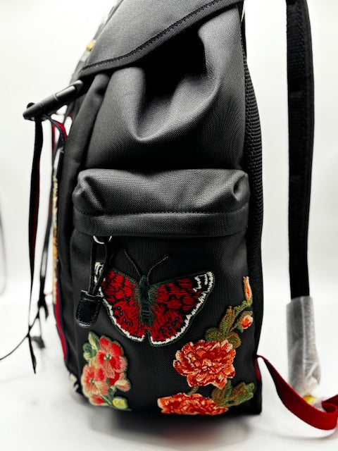 Gucci Techno Canvas Web L'Aveugle Par Amour Embroidered Double Buckle Backpack Black