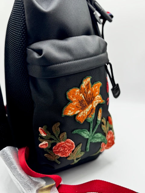 Gucci Techno Canvas Web L'Aveugle Par Amour Embroidered Double Buckle Backpack Black