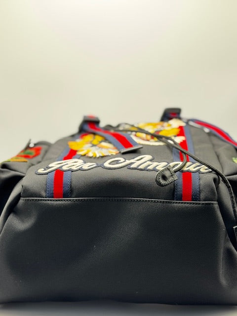 Gucci Techno Canvas Web L'Aveugle Par Amour Embroidered Double Buckle Backpack Black