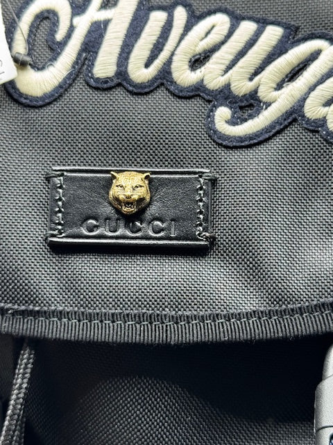 Gucci Techno Canvas Web L'Aveugle Par Amour Embroidered Double Buckle Backpack Black