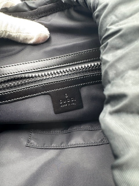 Gucci Techno Canvas Web L'Aveugle Par Amour Embroidered Double Buckle Backpack Black