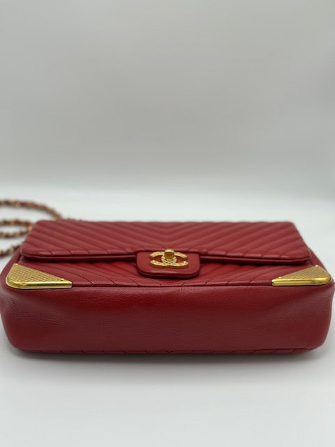 Chanel Lambskin Rock the Corner Chevron Flap Red Bag | Designerfindsforless