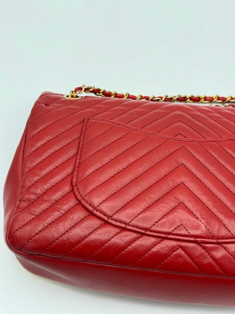 Chanel Lambskin Rock the Corner Chevron Flap Red Bag | Designerfindsforless