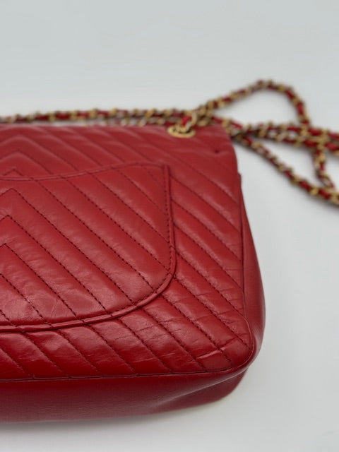 Chanel Lambskin Rock the Corner Chevron Flap Red Bag | Designerfindsforless