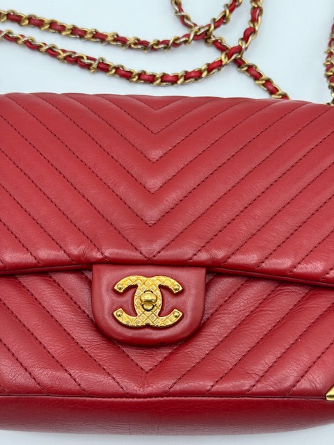 Chanel Lambskin Rock the Corner Chevron Flap Red Bag *SALE*