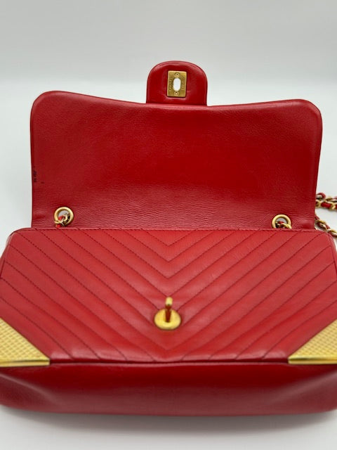 Chanel Lambskin Rock the Corner Chevron Flap Red Bag *SALE*