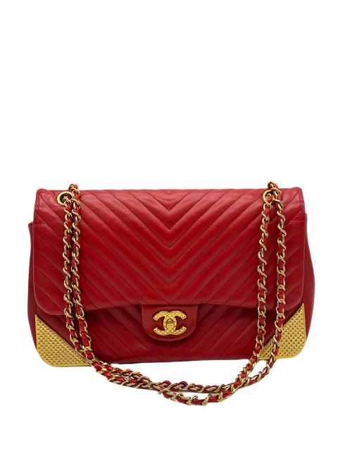 Chanel Lambskin Rock the Corner Chevron Flap Red Bag | Designerfindsforless