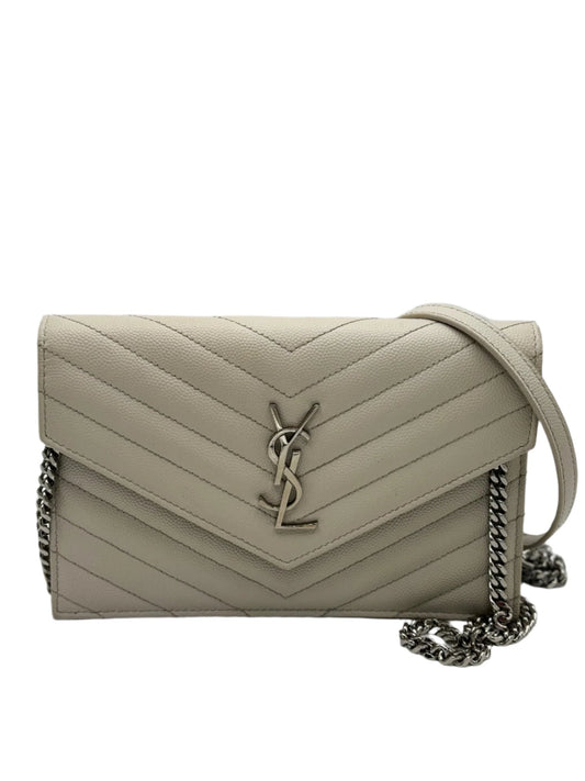 Saint Laurent  Grain De Poudre Matelasse Chevron Monogram Envelope Chain Wallet