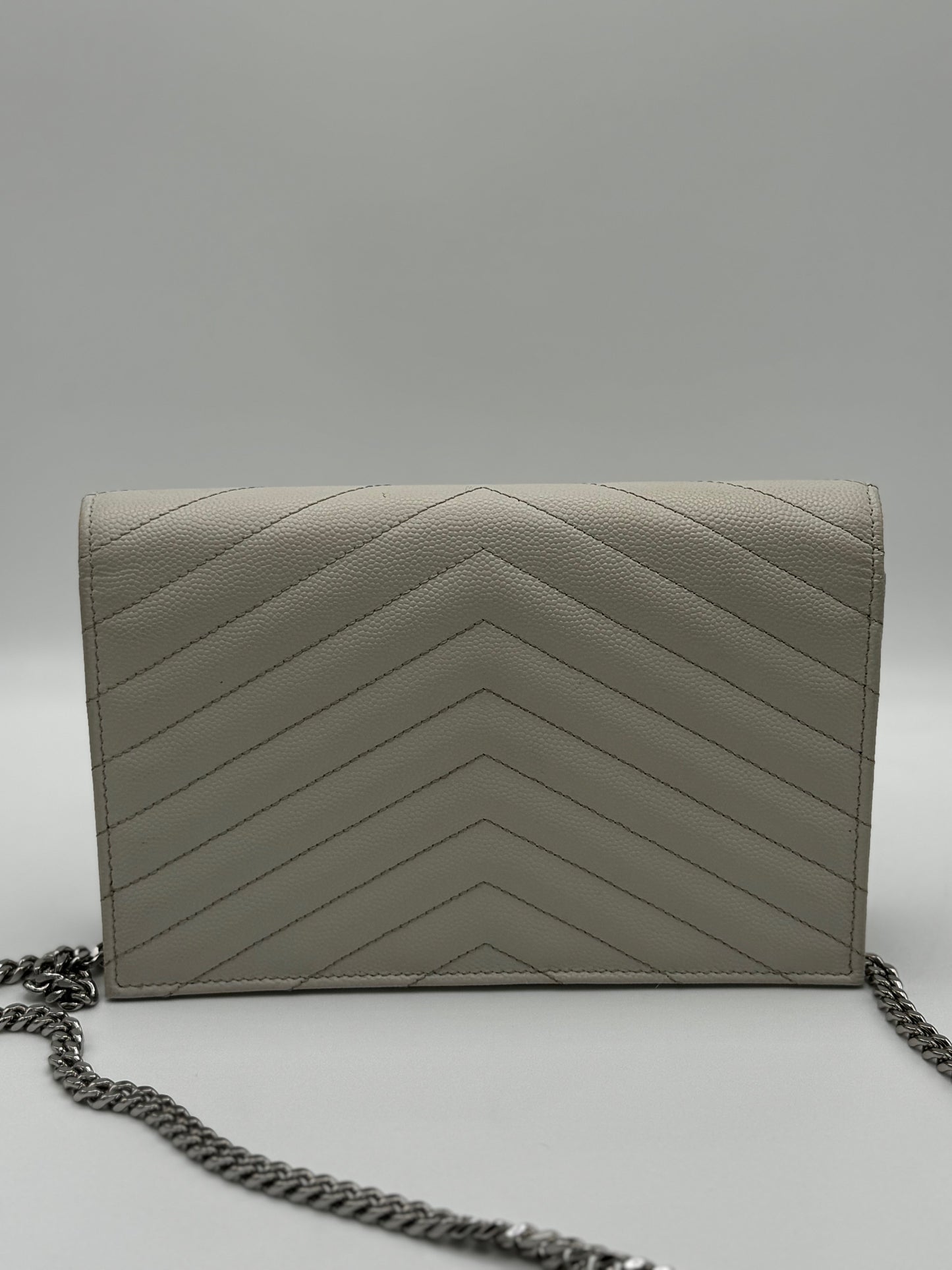 Saint Laurent  Grain De Poudre Matelasse Chevron Monogram Envelope Chain Wallet