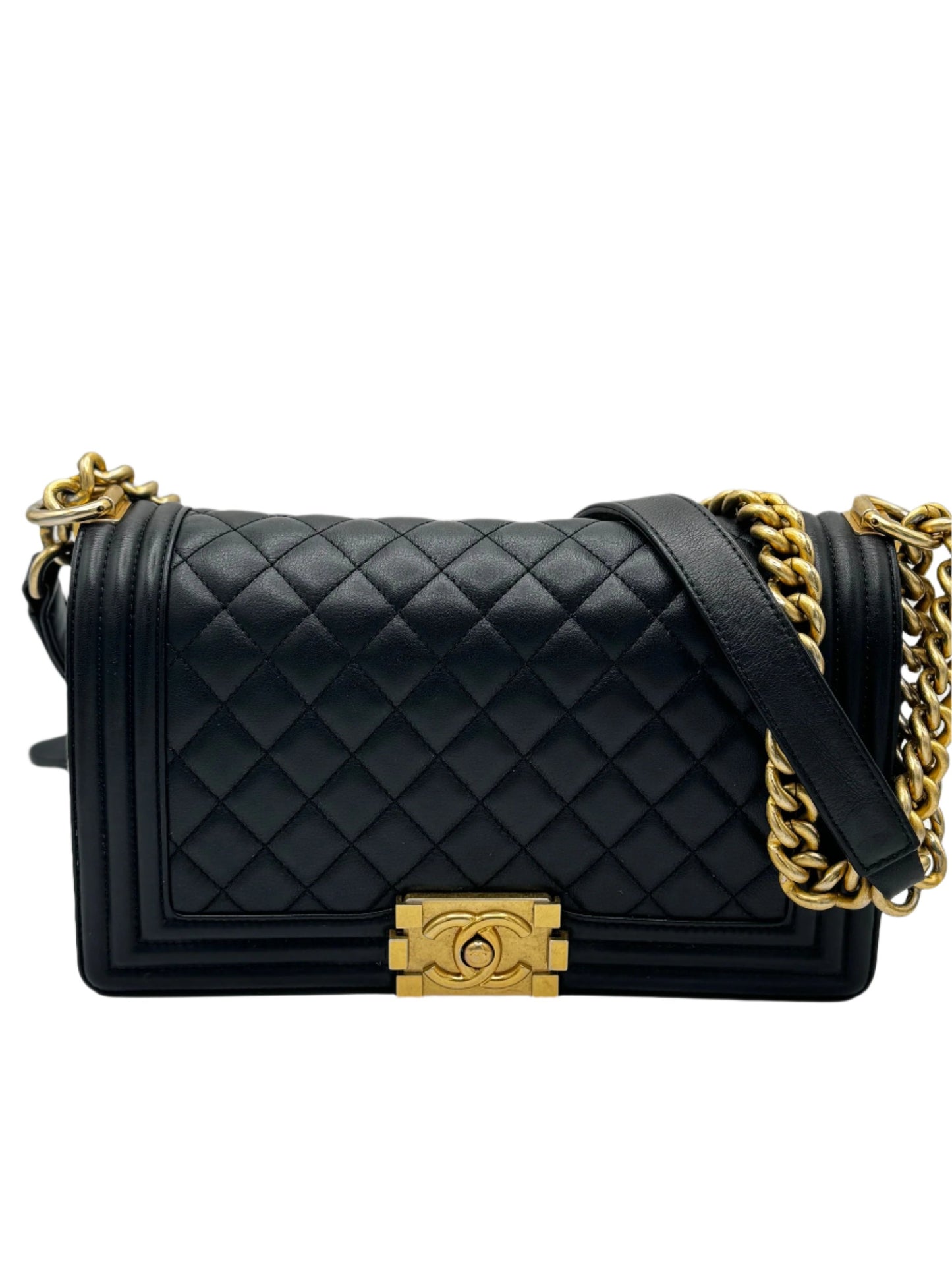 Chanel Lambskin Quilted Lambskin Medium Boy Flap Black GHW