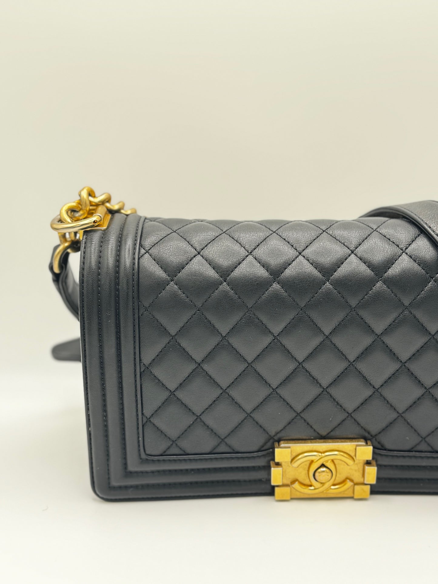 Chanel Lambskin Quilted Lambskin Medium Boy Flap Black GHW