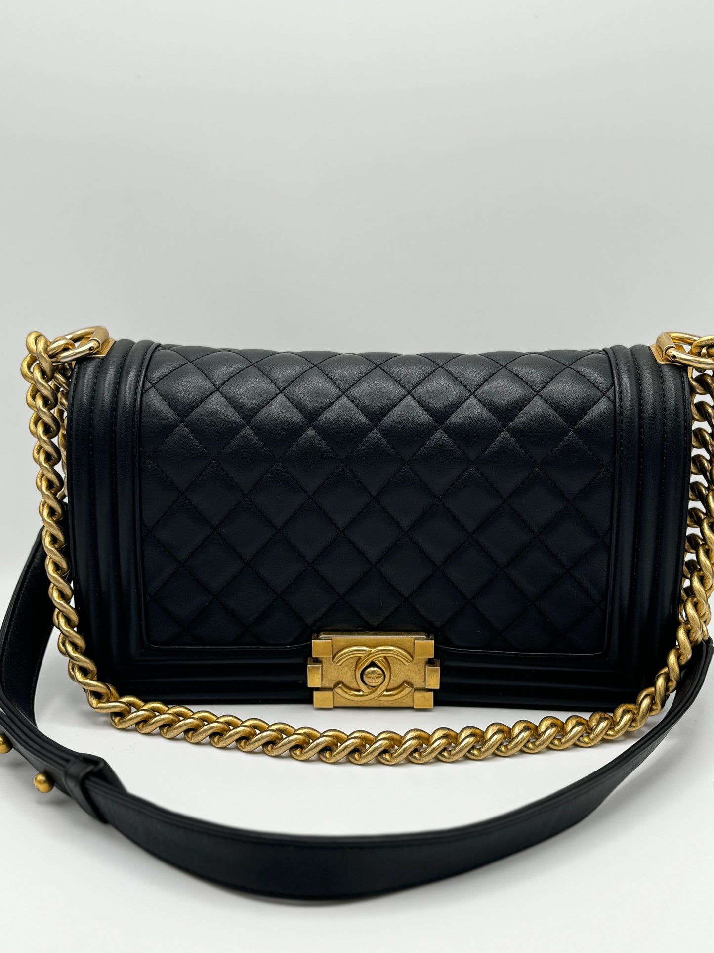 Chanel Lambskin Quilted Lambskin Medium Boy Flap Black GHW