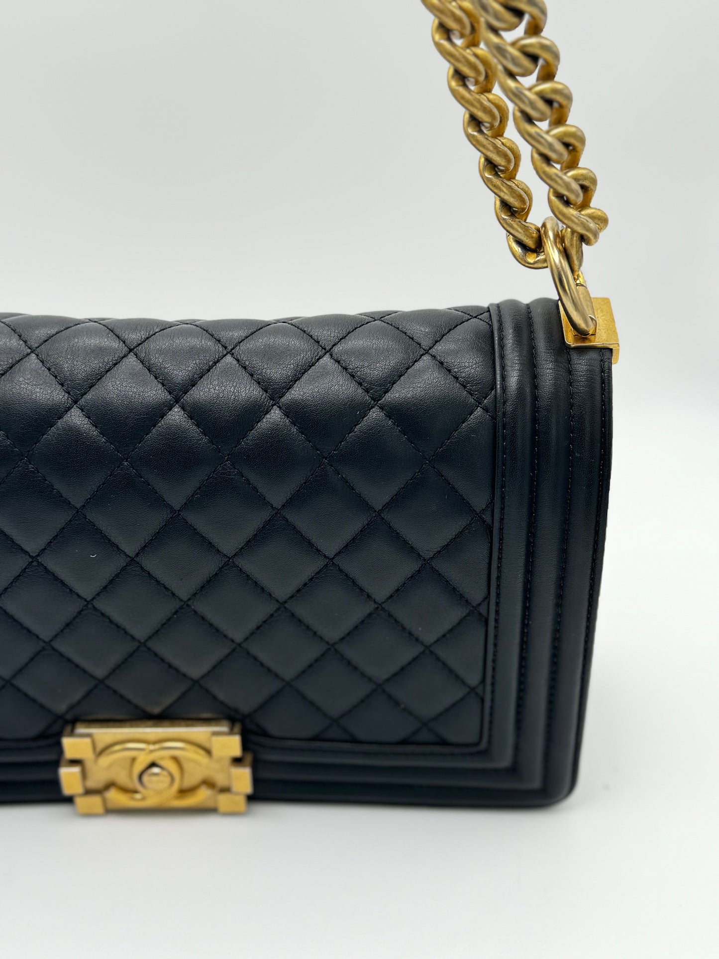 Chanel Lambskin Quilted Lambskin Medium Boy Flap Black GHW