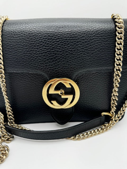 Gucci Dollar Calfskin Small Interlocking G Shoulder Bag Black