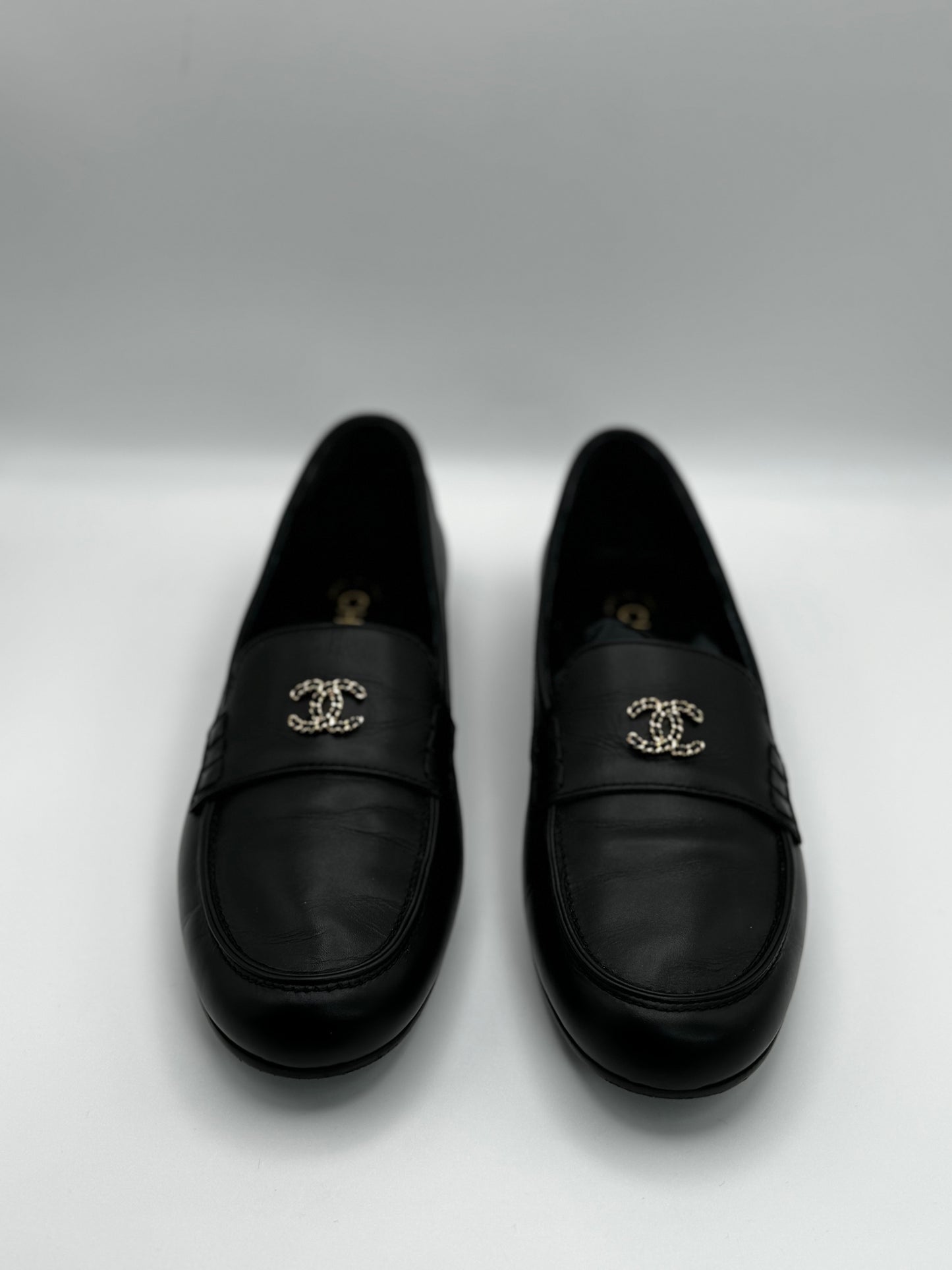 Chanel Calfskin CC Mocassin Loafers 40 Black