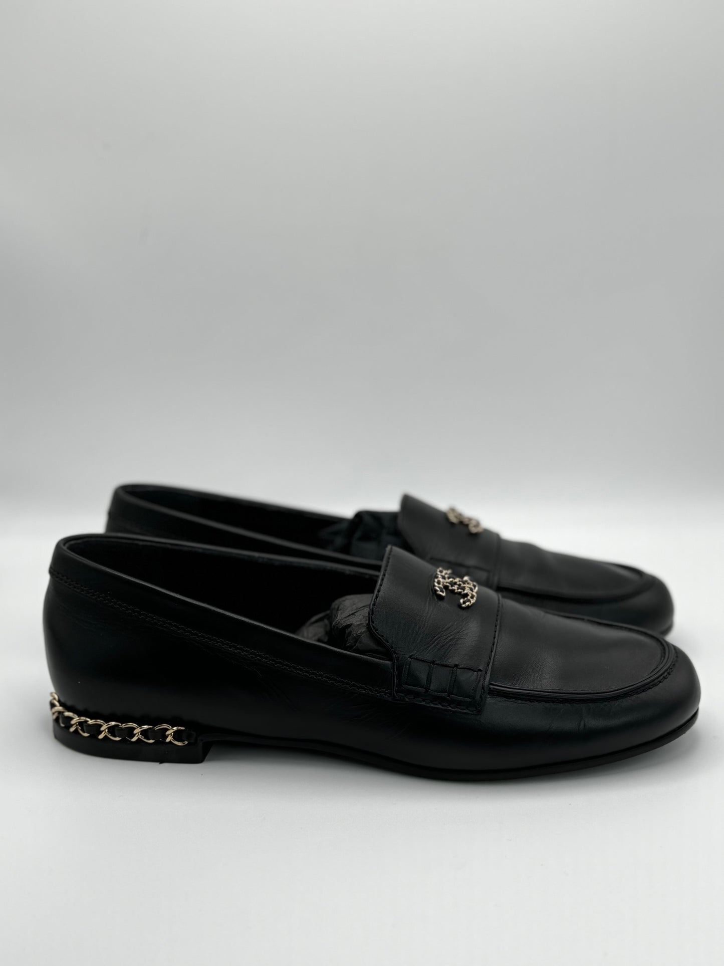 Chanel Calfskin CC Mocassin Loafers 40 Black