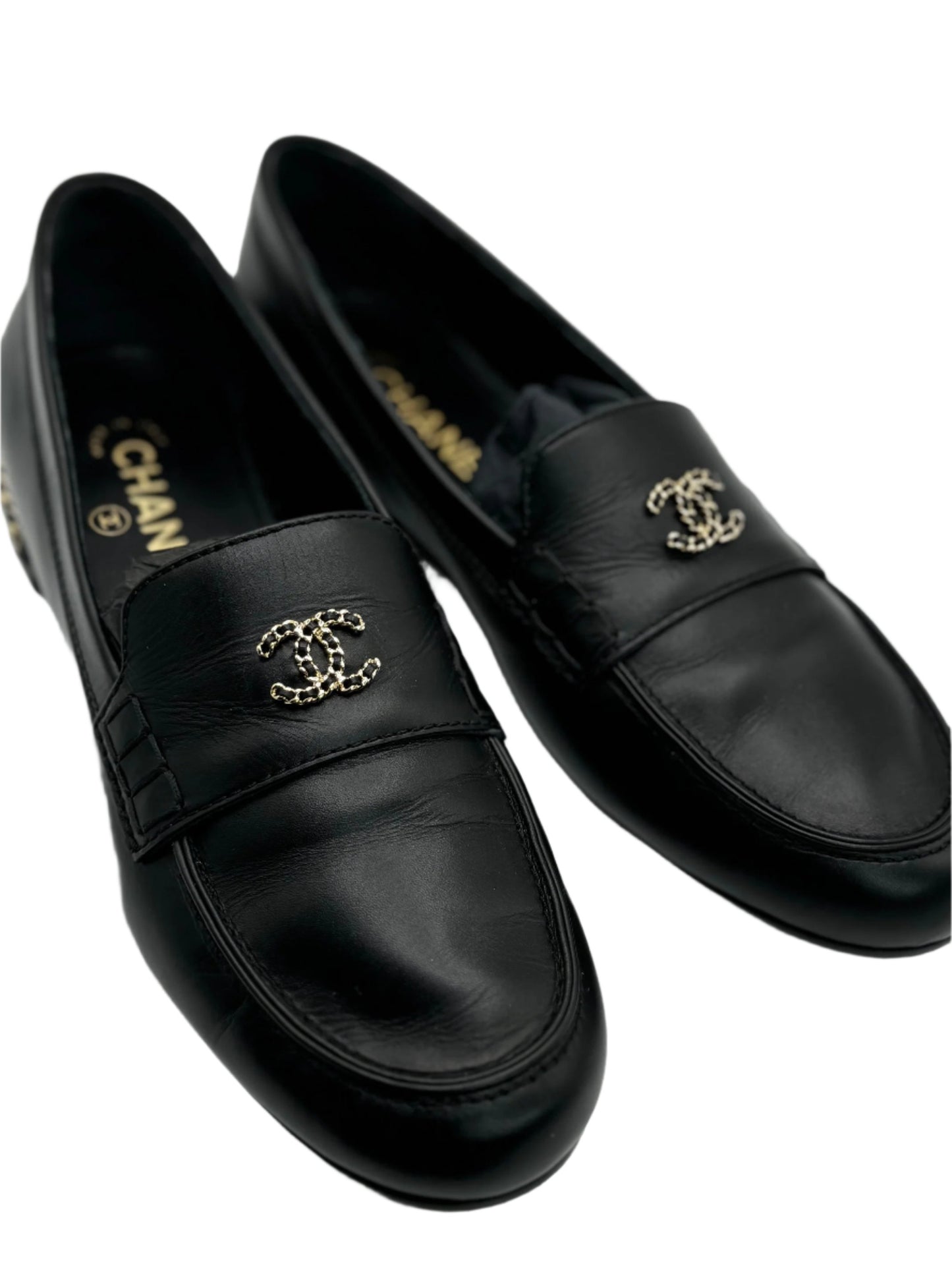 Chanel Calfskin CC Mocassin Loafers 40 Black