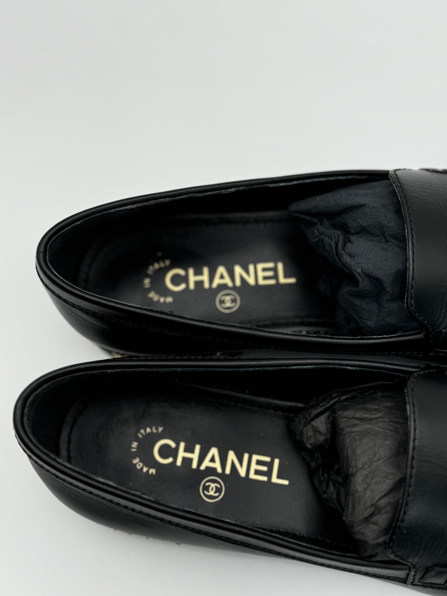 Chanel Calfskin CC Mocassin Loafers 40 Black