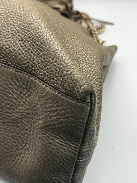 Gucci Metallic Pewter Pebbled Soho Chain tote shoulder bag