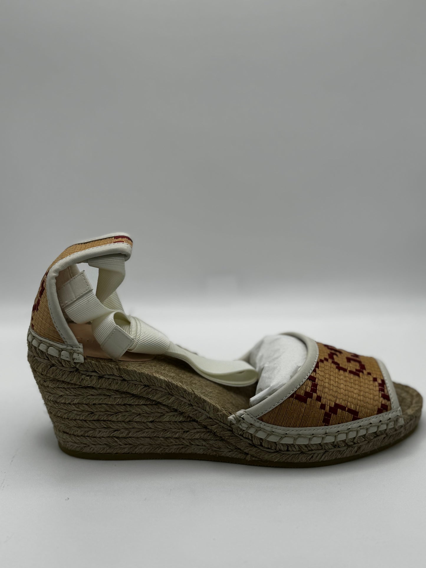 Gucci Woven GG Espadrille Wedge Heel 37