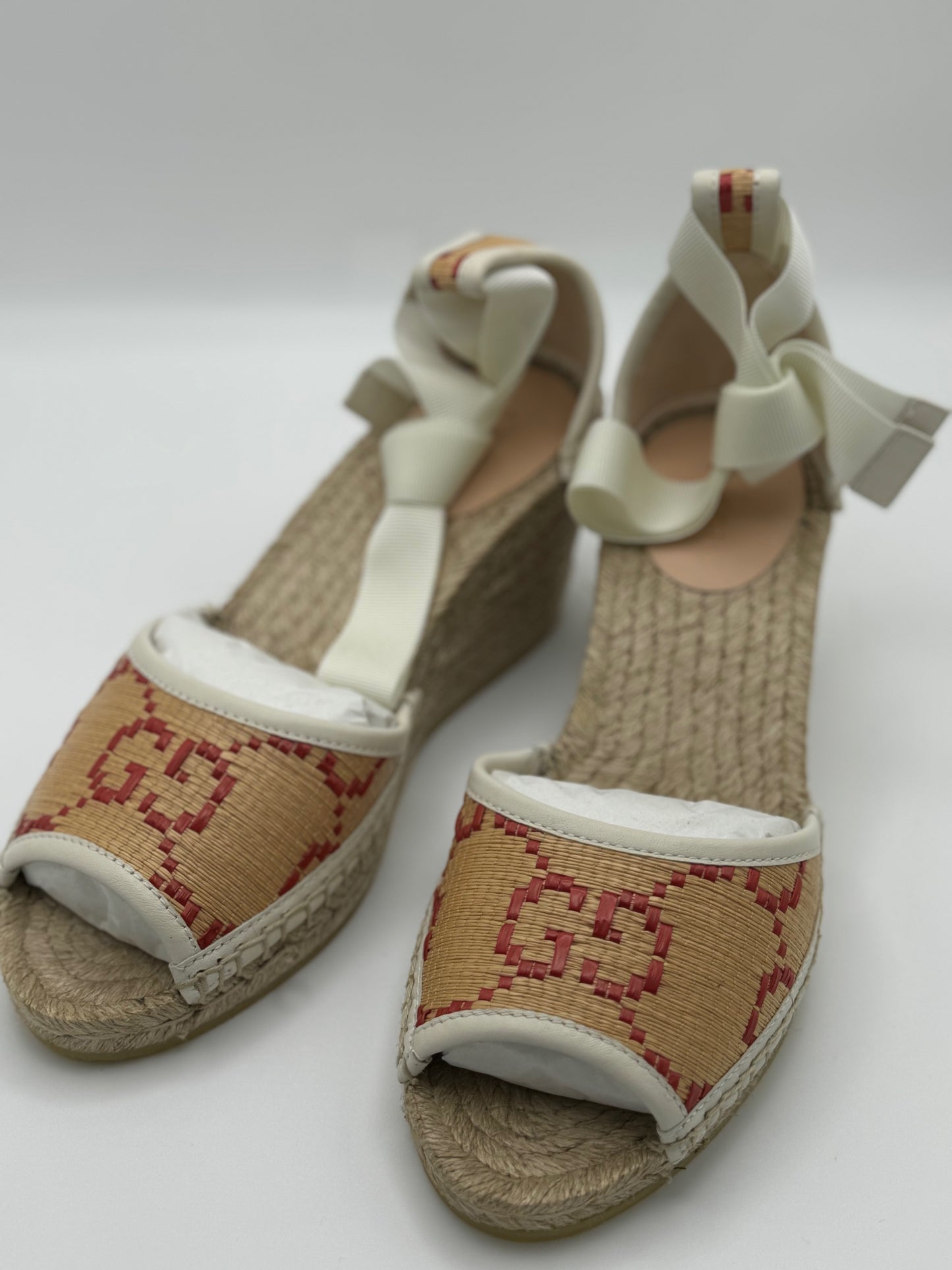 Gucci Woven GG Espadrille Wedge Heel 37