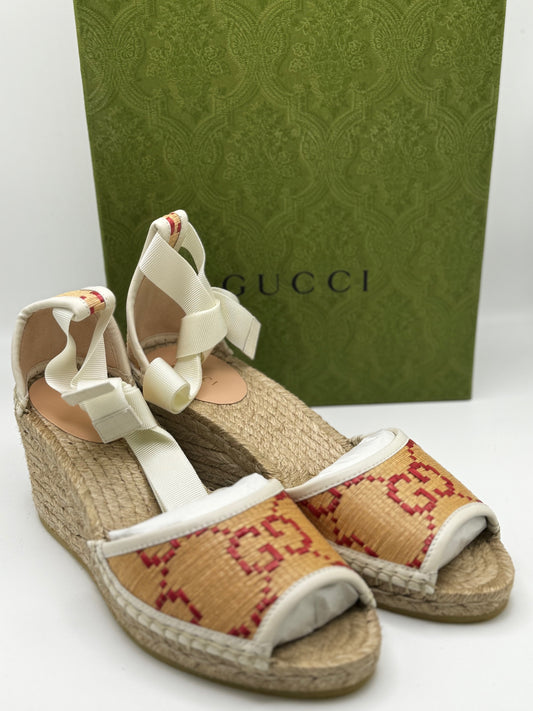 Gucci Woven GG Espadrille Wedge Heel 37