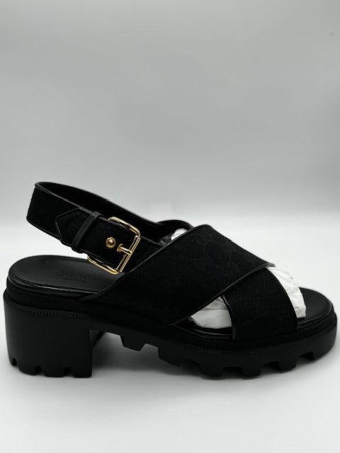 Gucci GG Supreme Lug Sole Slingback Sandals Black