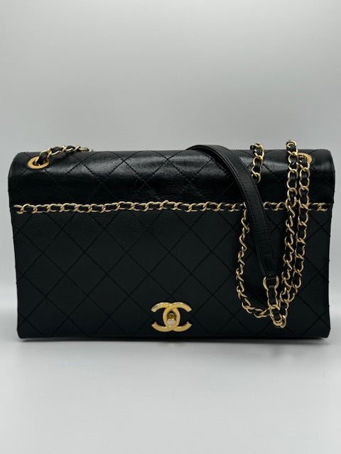 Chanel Chain Stitched Calfskin Flap Bag Medium Black Shoulder bag