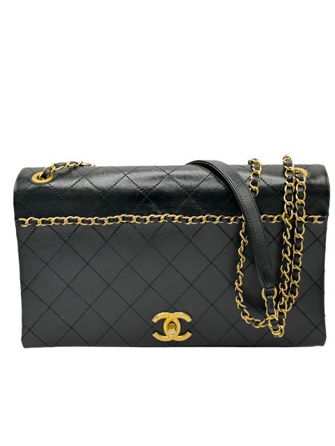 Chanel Chain Stitched Calfskin Flap Bag Medium Black Shoulder bag