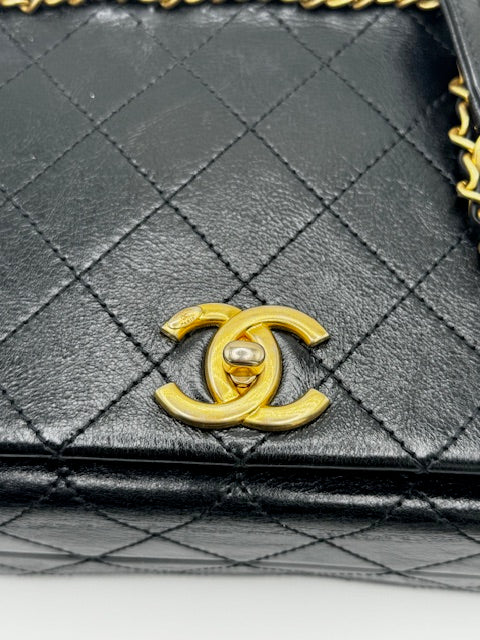 Chanel Chain Stitched Calfskin Flap Bag Medium Black Shoulder bag