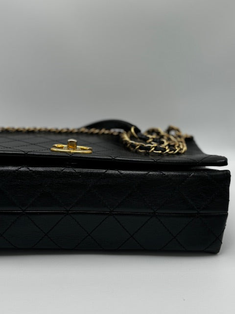 Chanel Chain Stitched Calfskin Flap Bag Medium Black Shoulder bag