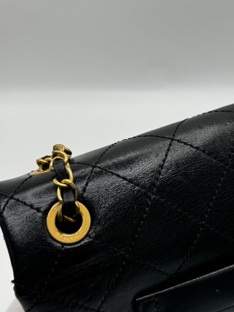 Chanel Chain Stitched Calfskin Flap Bag Medium Black Shoulder bag