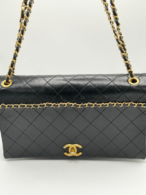 Chanel Chain Stitched Calfskin Flap Bag Medium Black Shoulder bag