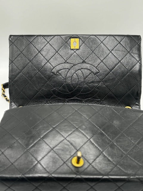 Chanel Chain Stitched Calfskin Flap Bag Medium Black Shoulder bag