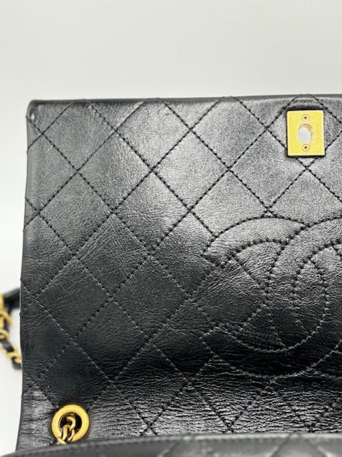 Chanel Chain Stitched Calfskin Flap Bag Medium Black Shoulder bag