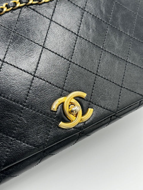 Chanel Chain Stitched Calfskin Flap Bag Medium Black Shoulder bag